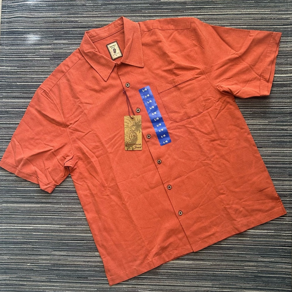 🆕Jamaica Jaxx Men's Size L 100% Silk Hawaiian Aloha Shirt in Tangerine Orange